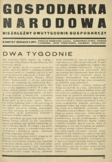 Gospodarka Narodowa : niezależny dwutygodnik gospodarczy. [R. 1, nr 2 (1 kwietnia 1931)]