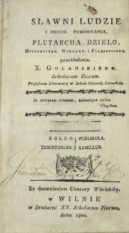 Sławni ludzie i onych porównania : Plutarcha dzieło historyczne, moralne i filozoficzne. T. 1. Tezeusz-Romulus, Likurg-Numa