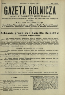 Gazeta Rolnicza : pismo tygodniowe ilustrowane. R. 72, nr 46 (18 listopada 1932)