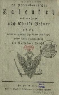 St. Petersburgischer Calender auf das Jahr nach Christi Geburt 1802