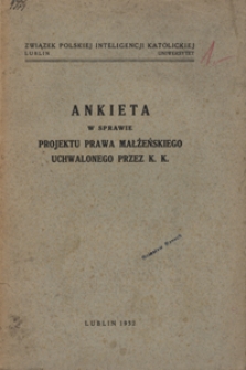 Ankieta w sprawie projektu prawa małżeńskiego uchwalonego przez K. K.