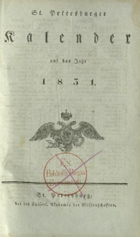 St. Petersburger Kalender auf das Jahr 1831