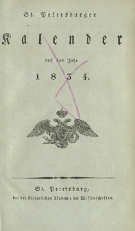 St. Petersburger Kalender auf das Jahr 1834