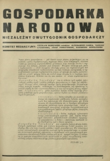 Gospodarka Narodowa : niezależny dwutygodnik gospodarczy. [R. 1, nr 1 (15 marca 1931)]