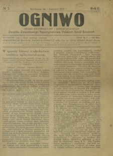 Ogniwo : organ informacyjny i sprawozdawczy Związku Zawodowego Nauczycielstwa Polskich Szkół Średnich R. 2, Nr 7 (1 kwietnia 1922)
