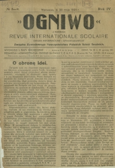 Ogniwo : organ informacyjny i sprawozdawczy Związku Zawodowego Nauczycielstwa Polskich Szk&oacute;ł Średnich R. 4, Nr 8/9 (20 maja 1924)