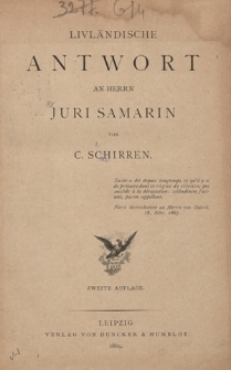 Livländische Antwort an Herrn Juri Samarin