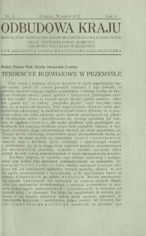 Odbudowa Kraju : miesięcznik poświęcony sprawom gospodarstwa narodowego : organ Obywatelskiego Komitetu Odbudowy Wsi i Miast w Krakowie R. 1, Nr 4 (wrzesień 1917)