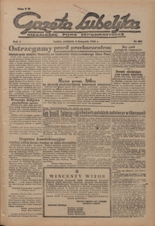 Gazeta Lubelska : niezależne pismo demokratyczne. R. 1, nr 254 (4 listopada 1945)