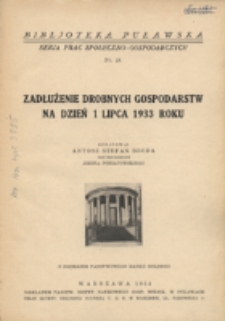 Zadłużenie drobnych gospodarstw na dzień 1 lipca 1933 roku