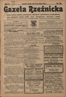 Gazeta Rzeźnicka : pierwsze i jedyne pismo polskie poświęcone zawodowi rzeźnickiemu oraz sprawom handlu i chowu bydła, nierogacizny, dziczyzny i drobiu / [red. i wydawca Apolinary Klóskowsk]. R. 5, nr 58 (9 lutego 1918)