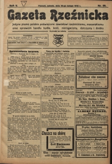 Gazeta Rzeźnicka : pierwsze i jedyne pismo polskie poświęcone zawodowi rzeźnickiemu oraz sprawom handlu i chowu bydła, nierogacizny, dziczyzny i drobiu / [red. i wydawca Apolinary Klóskowsk]. R. 5, nr 59 (16 lutego 1918)