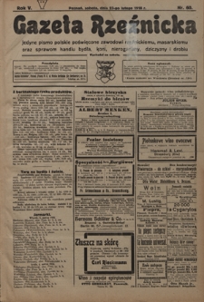Gazeta Rzeźnicka : pierwsze i jedyne pismo polskie poświęcone zawodowi rzeźnickiemu oraz sprawom handlu i chowu bydła, nierogacizny, dziczyzny i drobiu / [red. i wydawca Apolinary Klóskowsk]. R. 5, nr 60 (23 lutego 1918)