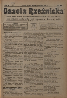 Gazeta Rzeźnicka : pierwsze i jedyne pismo polskie poświęcone zawodowi rzeźnickiemu oraz sprawom handlu i chowu bydła, nierogacizny, dziczyzny i drobiu / [red. i wydawca Apolinary Klóskowsk]. R. 5, nr 66 (6 kwietnia 1918)