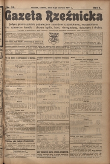 Gazeta Rzeźnicka : pierwsze i jedyne pismo polskie poświęcone zawodowi rzeźnickiemu oraz sprawom handlu i chowu bydła, nierogacizny, dziczyzny i drobiu / [red. Teodor Bobowski]. R. 1, Nr 52 (6 czerwca 1914)