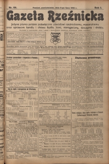 Gazeta Rzeźnicka : pierwsze i jedyne pismo polskie poświęcone zawodowi rzeźnickiemu oraz sprawom handlu i chowu bydła, nierogacizny, dziczyzny i drobiu / [red. Teodor Bobowski]. R. 1, Nr 64 (6 lipca 1914)