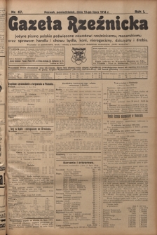 Gazeta Rzeźnicka : pierwsze i jedyne pismo polskie poświęcone zawodowi rzeźnickiemu oraz sprawom handlu i chowu bydła, nierogacizny, dziczyzny i drobiu / [red. Teodor Bobowski]. R. 1, Nr 67 (13 lipca 1914)