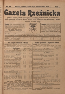Gazeta Rzeźnicka : pierwsze i jedyne pismo polskie poświęcone zawodowi rzeźnickiemu oraz sprawom handlu i chowu bydła, nierogacizny, dziczyzny i drobiu / [red. Teodor Bobowski]. R. 1, Nr 99 (31 października 1914)