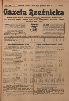 Gazeta Rzeźnicka : pierwsze i jedyne pismo polskie poświęcone zawodowi rzeźnickiemu oraz sprawom handlu i chowu bydła, nierogacizny, dziczyzny i drobiu / [red. Teodor Bobowski]. R. 1, Nr 106 (5 grudnia 1914)