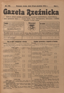 Gazeta Rzeźnicka : pierwsze i jedyne pismo polskie poświęcone zawodowi rzeźnickiemu oraz sprawom handlu i chowu bydła, nierogacizny, dziczyzny i drobiu / [red. Teodor Bobowski]. R. 1, Nr 110 (23 grudnia 1914)