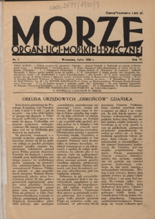 Morze : organ Ligi Morskiej i Rzecznej. R. 7, nr 7 (lipiec 1930)