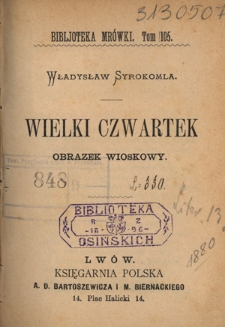 Wielki Czwartek : obrazek wioskowy