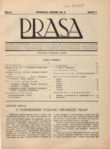 Prasa : organ Polskiego Związku Wydawców Dzienników i Czasopism : czasopismo poświęcone sprawom wydawniczo-prasowym. R. 2, z. 1 (styczeń 1931)