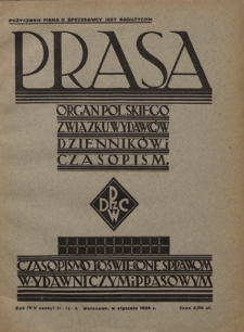 Prasa : organ Polskiego Związku Wydawców Dzienników i Czasopism : czasopismo poświęcone sprawom wydawniczo-prasowym. R. 4/5, z. 11-12-1 (styczeń 1934)