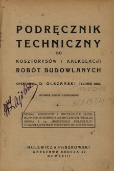 Podręcznik techniczny do kosztorysów i kalkulacji robót budowlanych