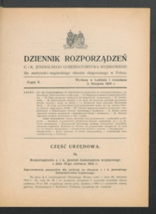 Dziennik Rozporządzeń c. i k. Jeneralnego Gubernatorstwa Wojskowego dla Austryacko-Węgierskiego Obszaru Okupowanego w Polsce 1916, Cz. 10 (3 sierp.)