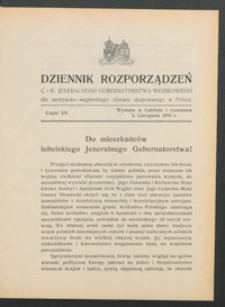 Dziennik Rozporządzeń c. i k. Jeneralnego Gubernatorstwa Wojskowego dla Austryacko-Węgierskiego Obszaru Okupowanego w Polsce 1916, Cz. 15 (5 list.)