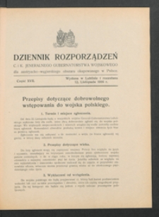 Dziennik Rozporządzeń c. i k. Jeneralnego Gubernatorstwa Wojskowego dla Austryacko-Węgierskiego Obszaru Okupowanego w Polsce 1916, Cz. 17 (12 list.)