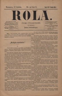 Rola : pismo tygodniowe / pod redakcyą Jana Jeleńskiego. R. 2, nr 51 (8 (20) grudnia 1884)