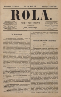 Rola : pismo tygodniowe / pod redakcyą Jana Jeleńskiego. R. 4, nr 24 (31 maja (12 czerwca) 1886)