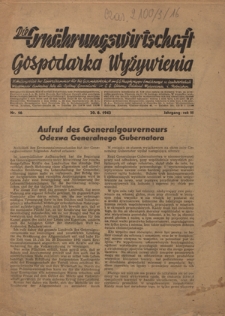 Die Ernährungswirtschaft : = Gospodarka Wyżywienia. Jg. 3, nr 16 (20.08.1943)