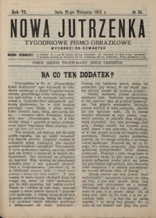 Nowa Jutrzenka : tygodniowe pismo obrazkowe R. 6, Nr 34 (21 sierpnia 1913)