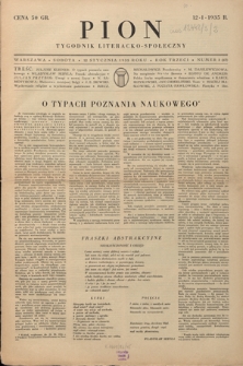 Pion : tygodnik literacko-społeczny R. 3, Nr 2=67 (12 stycznia 1935)