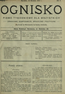 Ognisko : pismo tygodniowe dla wszystkich oświatowe, gospodarcze, społeczne i polityczne. R. 2, Nr 39 (25 września 1913)