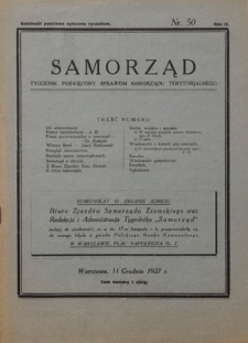 Samorząd : tygodnik poświęcony sprawom samorządu terytorialnego. R. 9, nr 50 (11 grudnia 1927)