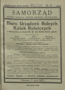 Samorząd : tygodnik poświęcony sprawom samorządu terytorialnego. R. 11, nr 13 (31 marca 1929)