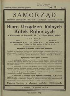 Samorząd : tygodnik poświęcony sprawom samorządu terytorialnego. R. 11, nr 15 (14 kwietnia 1929)