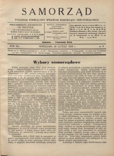 Samorząd : tygodnik poświęcony sprawom samorządu terytorialnego. R. 20, nr 8 (20 lutego 1938)