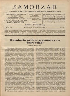 Samorząd : tygodnik poświęcony sprawom samorządu terytorialnego. R. 20, nr 36 (4 września 1938)