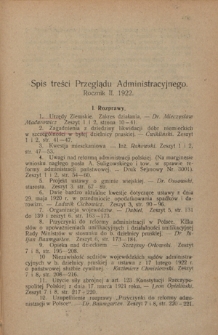 Przegląd Administracyjny : dwutygodnik poświęcony teorji i praktyce prawa administracyjnego. R. 2 (1921/1922). Spis treści