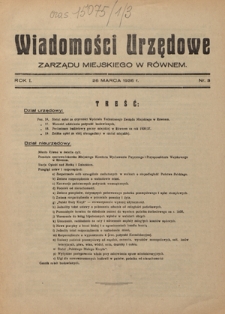 Wiadomości Urzędowe Zarządu Miejskiego w Równem. R. 1, nr 3 (26 marca 1936)