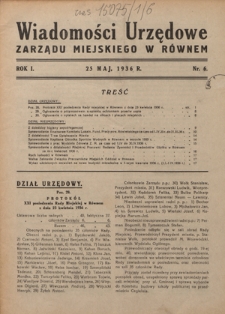 Wiadomości Urzędowe Zarządu Miejskiego w Równem. R. 1, nr 6 (25 maj 1936)