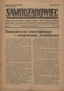 Samorządowiec : organ Zw. Zaw. Prac. Samorz. Teryt. i Użyt. Publ. w Polsce : miesięcznik o charakterze zawodowym, samorządowym i społecznym R. 2, nr 3 [11] (marzec 1947)