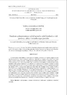 Nasilenie cyberprzemocy wśród uczniów szkół średnich w roli sprawcy, ofiary i świadka tego zjawiska