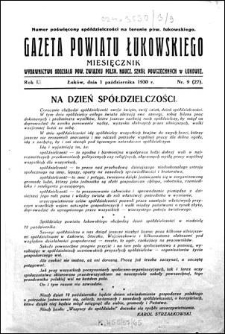 Gazeta Powiatu Łukowskiego / [redaktor odpowiedzialny Józef Pypeć]. R. 3, No 9=27 (październik 1930)