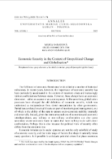 Economic security in the context of geopolitical change and globalisation
